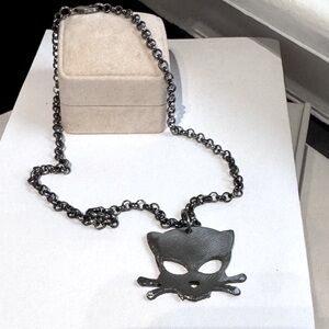 😈 Vintage Watto Outlaw Bad Kitty Gunmetal Steel Necklace 😈